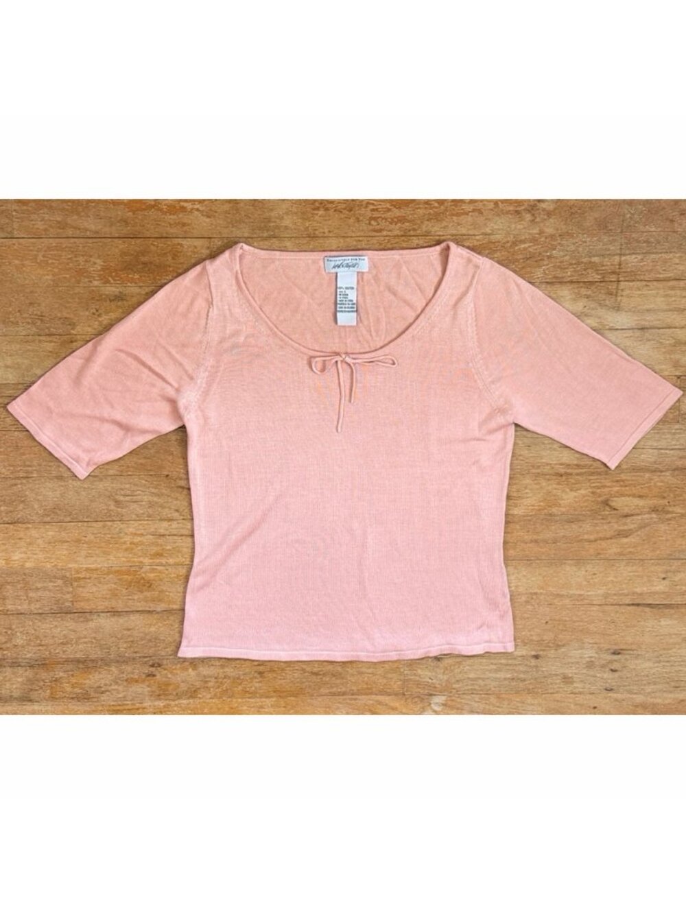 Vintage Knit Silk Top Womens Size Small 90s Pastel Orange Cropped Shirt Bow   Li